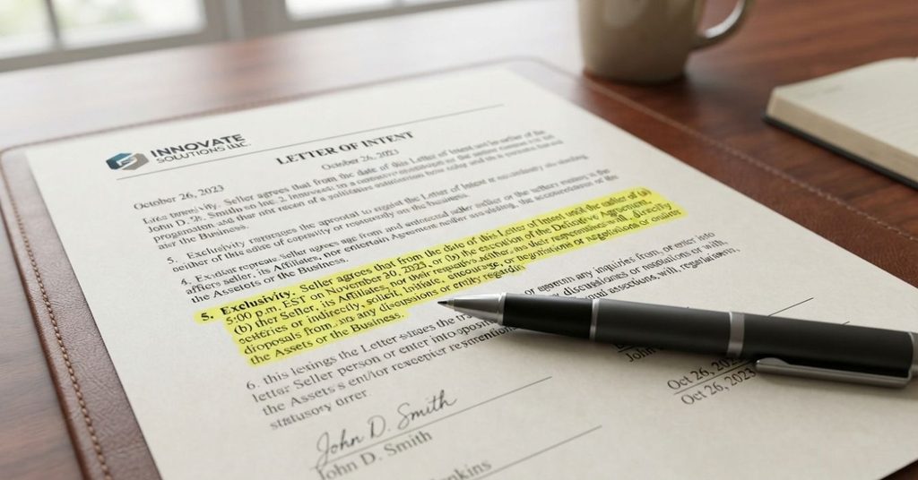 Letter of intent exclusivity clause reviewed by a seller before selling a business in Bellevue